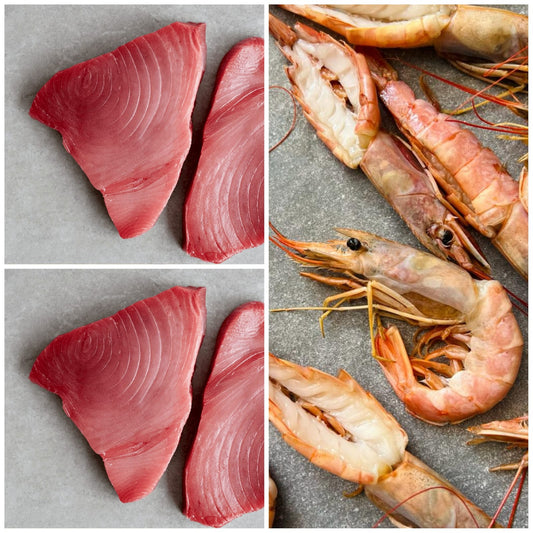 Tuna Steaks (4x 400g Fresh) & Premium Butterflied Prawns (12x Frozen) | Mixed Box